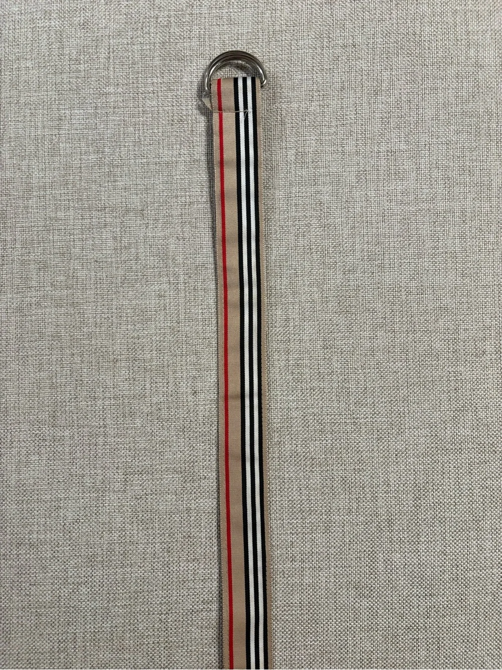 Striped Canvas D Ring Belt Tan Black White Red Adjustable 40 Inch